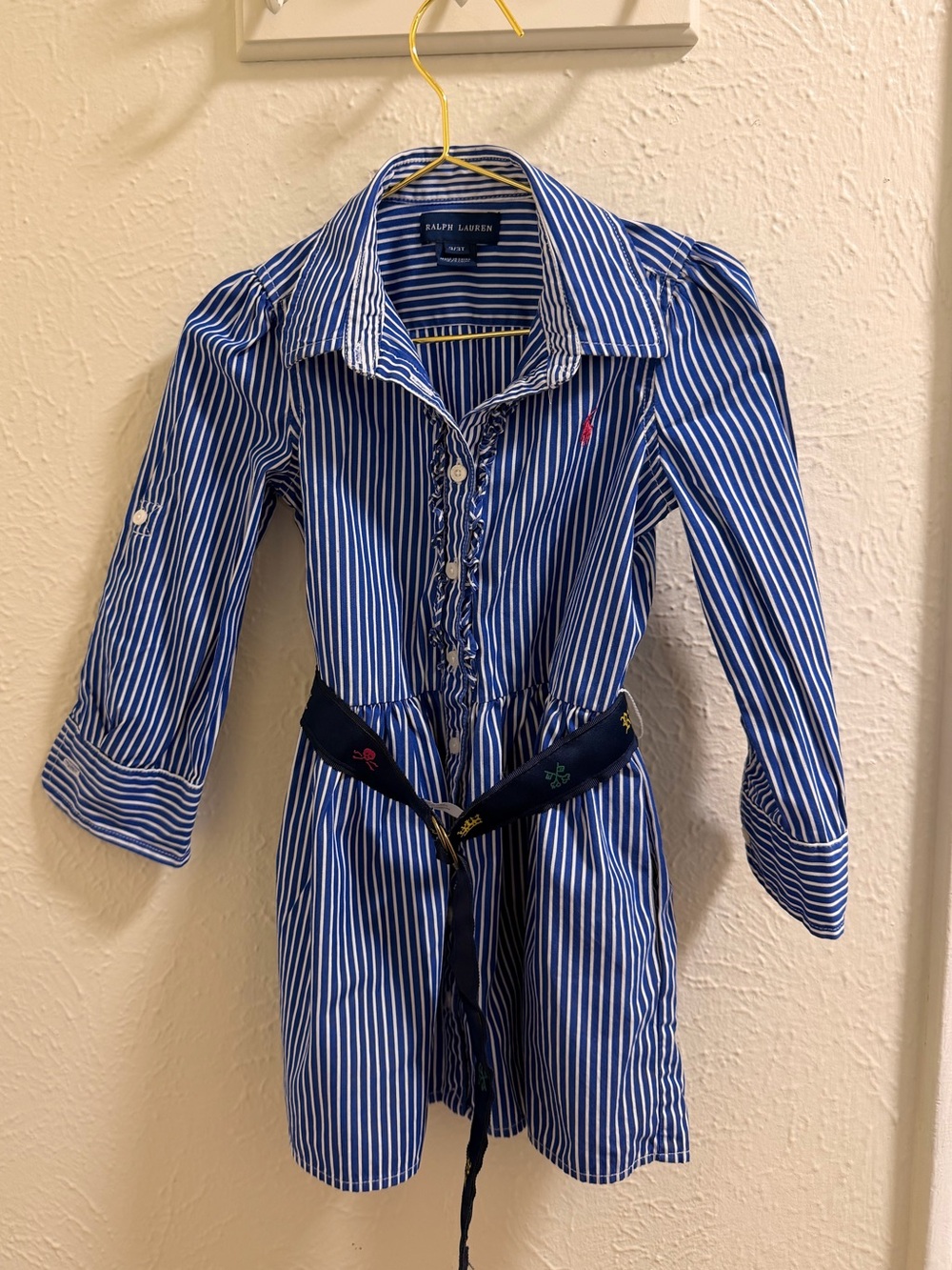 Ralph Lauren Girls' Blue Stripe Shirt Dress with Belt